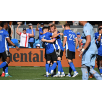 The San Jose Earthquakes celebrate Jackson Yueill's goal early in the second half