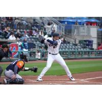 Evan White of the Tacoma Rainiers awaits a pitch