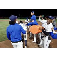 Pensacola Blue Wahoos celebrate a Walk off Win