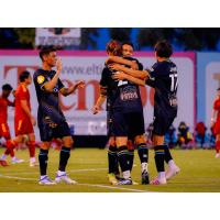 Las Vegas Lights FC celebrates a goal against Phoenix Rising FC