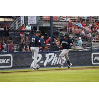 Somerset Patriots' Chad Bell rounding the bases after home run