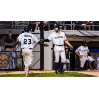 Fond Du Lac Dock Spiders' Tyeler Hawkins congratulates Andrew Sojka