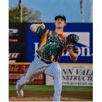 Somerset Patriots' Clayton Beeter on the mound in a Boba Fett jersey