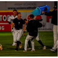 Somerset Patriots' Brandon Lockridge celebrates win