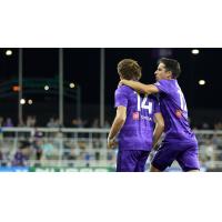 Louisville City FC's Wilson Harris and Tyler Gibson celebrate win