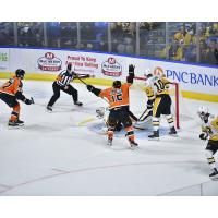 Louie Belpedio of the Lehigh Valley Phantoms scores game-winner