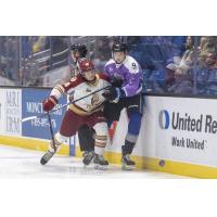 Saint John Sea Dogs' Charles Savoie versus Acadie-Bathurst Titan's Harry Clements