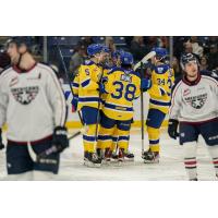 Saskatoon Blades' Aidan De La Gorgendiere, Trevor Wong and Conner Roulette on game day