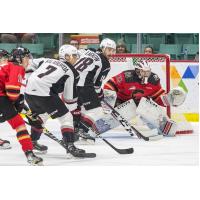 Vancouver Giants' Ty Halaburda and Colton Langkow in action