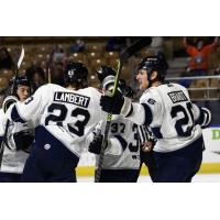 Worcester Railers' Jimmy Lambert, Jared Brandt and Reece Newkirk celebrate win