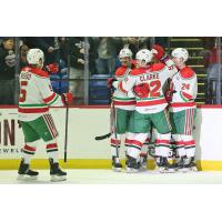 Utica Comets' Graeme Clarke celebrates win with team