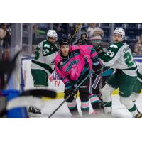 Kelowna Rockets right wing Marcus Pacheco (left) vs. the Everett Silvertips