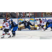 Wichita Thunder goaltender Evan Buitenhuis makes a stop against the Rapid City Rush