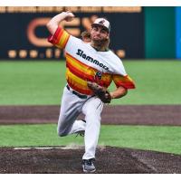 Spencer Johnston pitching for the Joliet Slammers