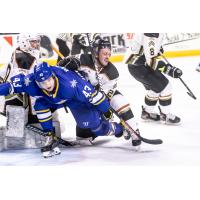 Roanoke Rail Yard Dawgs forward CJ Stubbs in a pileup