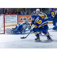 Saskatoon Blades' Aidan De La Gorgendiere in action