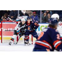 Kelowna Rockets' Marek Rocak and Kamloops Blazers' Connor Levis on game night