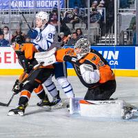 Lehigh Valley Phantoms' Louie Belpedio And Felix Sandstrom Battle Toronto Marlies' Mikhail Abramov