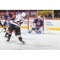 Lehigh Valley Phantoms forward Zayde Wisdom unleashes a shot