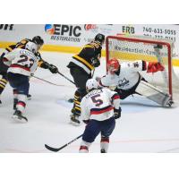 Wheeling Nailers forward Justin Addamo eyes the Kalamazoo Wings goal