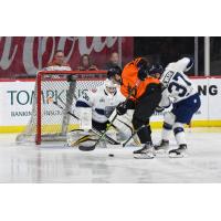 Worcester Railers' Brent Moran and Reece Newkirk in acion