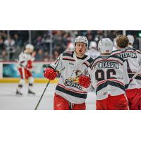 Grand Rapids Griffins center Joel L'Esperance (left) and left wing Pontus Andreasson