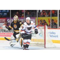 Lehigh Valley Phantoms' Bobby Brink and Providence Bruins' Brandon Bussi on game night