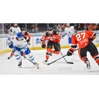 Wichita Thunder forward Michal Stinil (left) vs. the Kansas City Mavericks