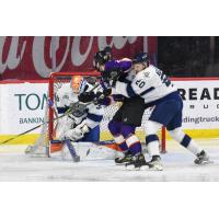 Worcester Railers goaltender Henrik Tikkanen stops the Reading Royals