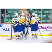 Saskatoon Blades' Jordan Keller and Ben Saunderson on game night