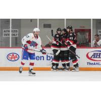 Laval Rocket's Brandon Gignac and Belleville Senators' Cole Cassels, Egor Sokolov and Scott Sabourinon game night