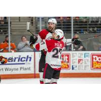 Cincinnati Cyclones' Patrick Polino and Justin Vaive celebrate win