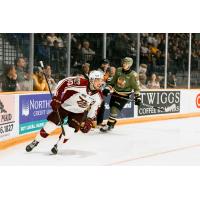 Peterborough Petes left wing J.R. Avon reacts after his goal against the North Bay Battalion