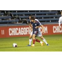 Chicago Fire FC II's Michael Nesci battles Huntsville City FC's Cyrus Rad