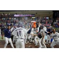 Pensacola Blue Wahoos' Dalvy Rosario celebrates victory