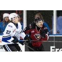 Victoria Royals' Teydon Trembecky and Vancouver Giants' Adam Titlbach