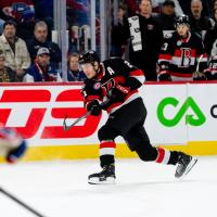 Belleville Senators' Maxence Guénette in action