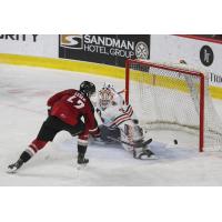 Vancouver Giants' Mazden Leslie versus Kamloops Blazers' Dylan Ernst