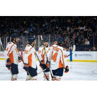 Greenville Swamp Rabbits' Chandler Romeo, Ben Poisson, Quinn Olson, and Jake Flynn on game night